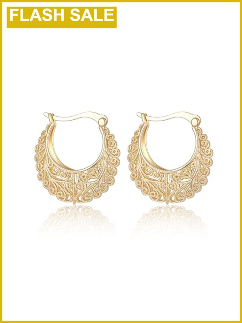 Gold Plated Filigree Hoop Earrings Small Women's Vintage Style